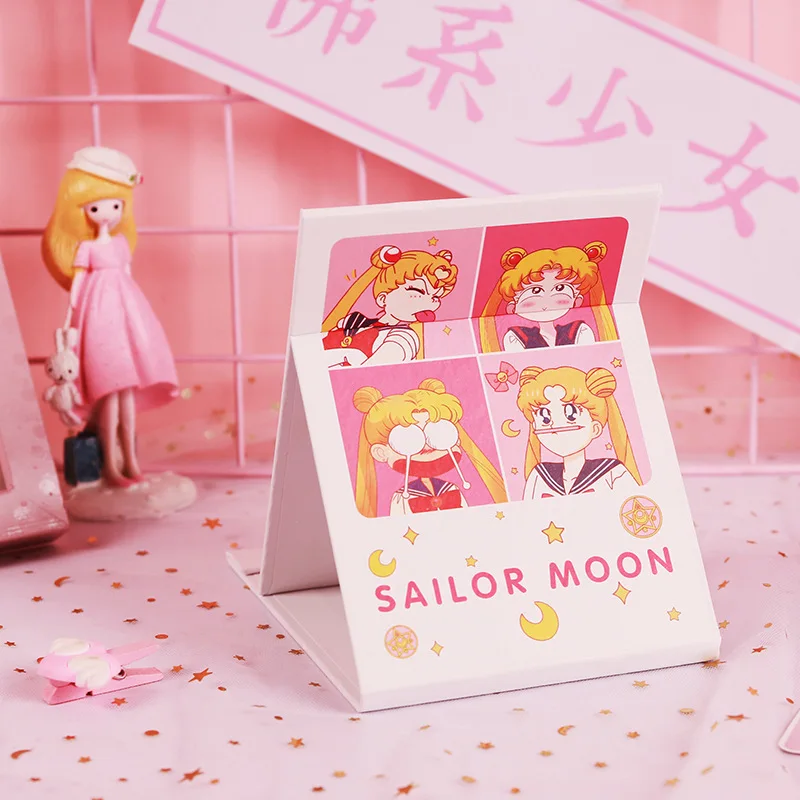 Sailor Moon Складное зеркало для макияжа с рисунком из мультфильма, экономящее пространство, для спальни, книги стол, милые, дорожные, портативные, флип-типа, маленькое зеркало для дома - Цвет: Sailor Moon