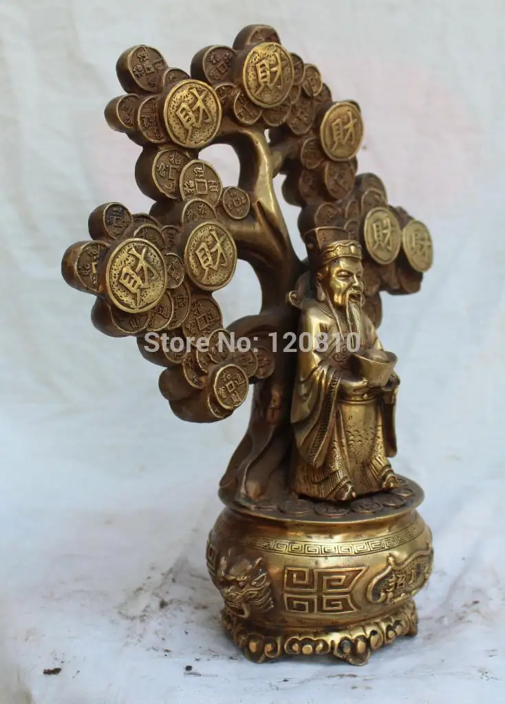 SCY 12 &quotотмеченные китайские бронзовые богатые YuanBao Mammon Money Tree Статуя Дракона