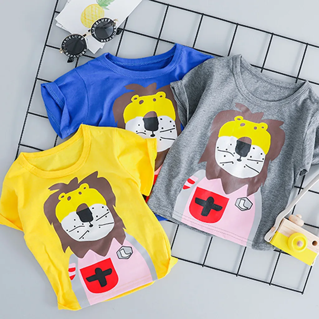 ISHOWTIENDA 2PCS Baby Boys Summer Clothes Sets Toddler Kids Boy Cartoon Lion Tops T-shirt Solid Short Pants Casual Outfits |