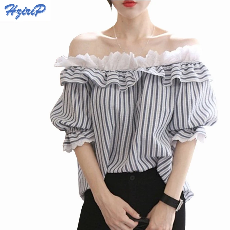Hzirip Летняя Рубашка Женщины 2017 Свободные Выдалбливают Оборками Лепесток Рукав С