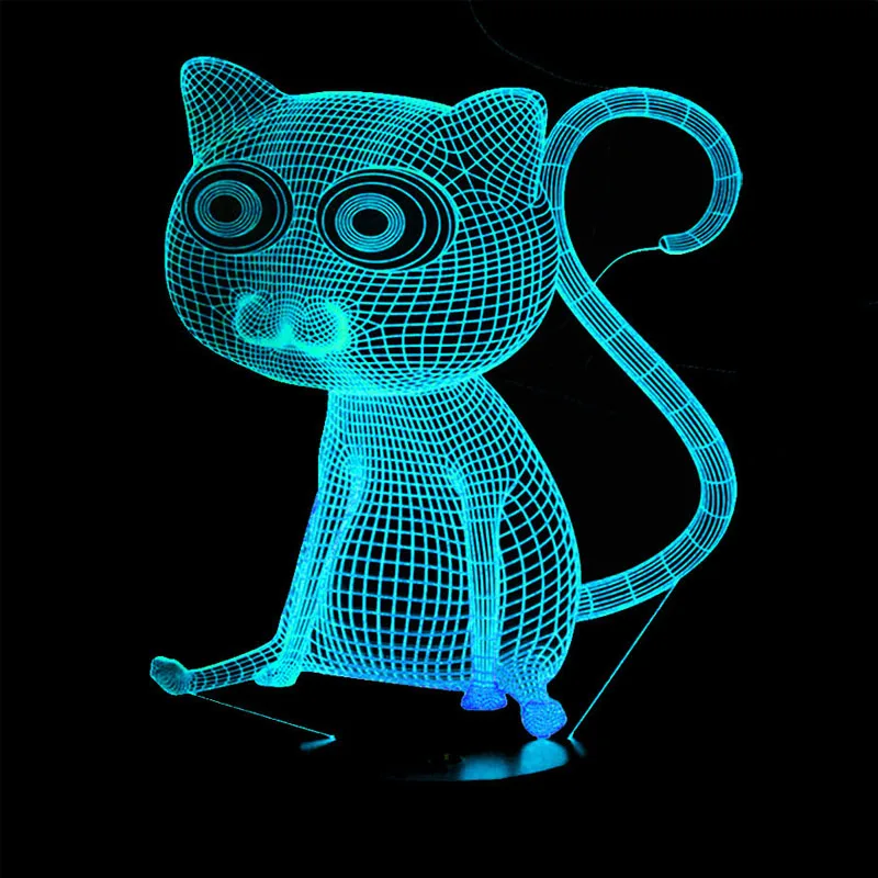Светодиодный 3d ночник кошка сидит с 7 цветов света для украшения дома лампа