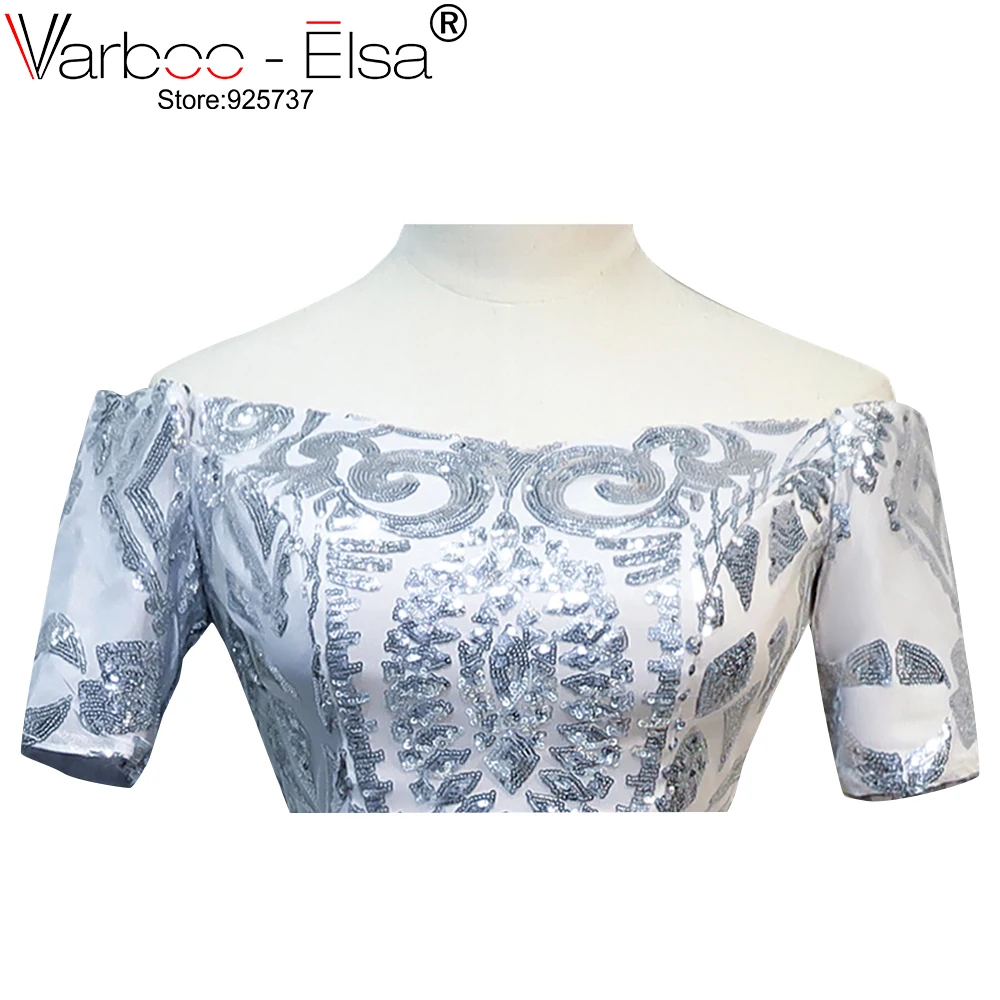 VARBOO_ELSA Sliver 2021 Prom Dresses Straight Short Sleeves Off The Shoulder Party Long Gown Evening Robe De Soiree | Свадьбы и