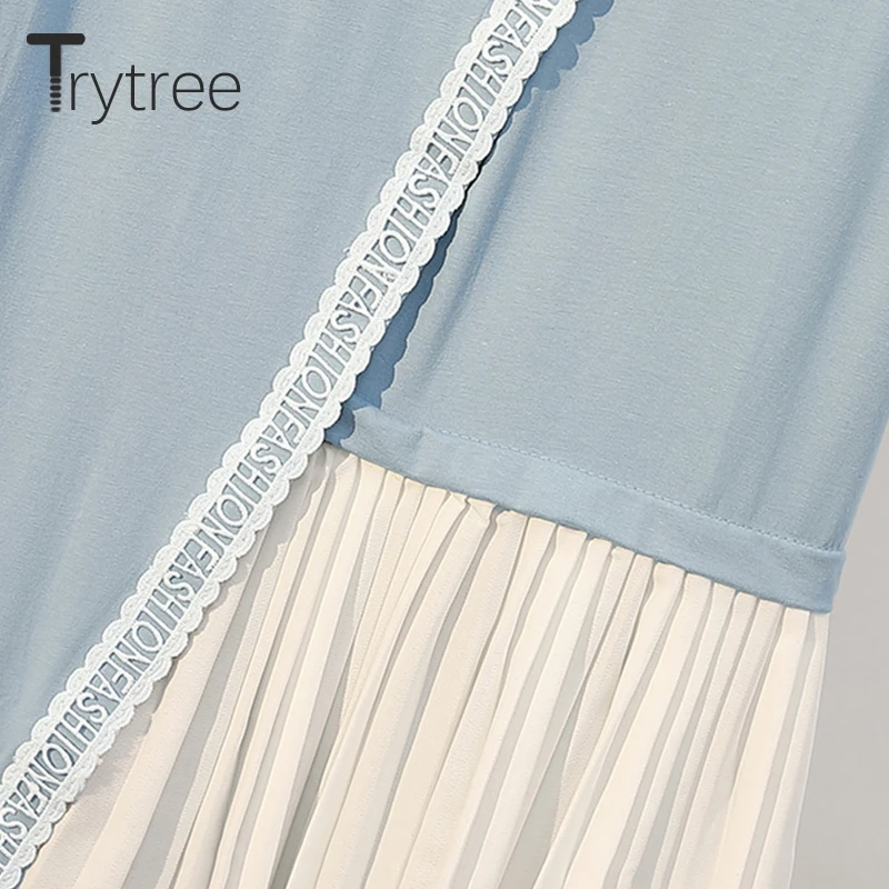 Женское кружевное платье с круглым вырезом Trytree белое плиссированное