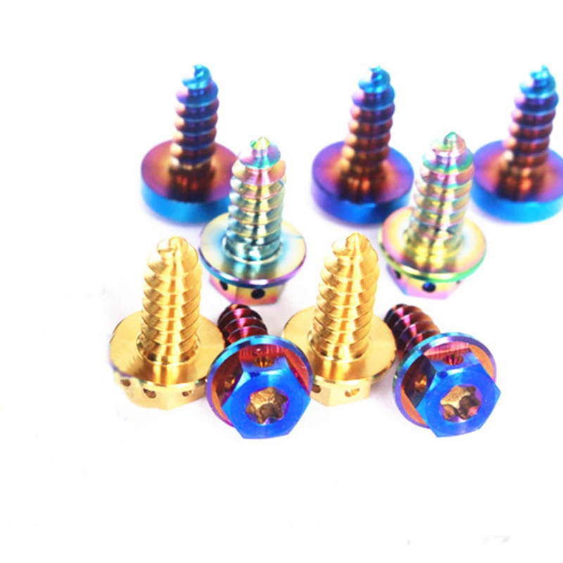 2 шт. M5/M6 x 15 мм золотой/радужный/BurnBlue/PureBule GR5 титановый фланец Самонарезающий винт