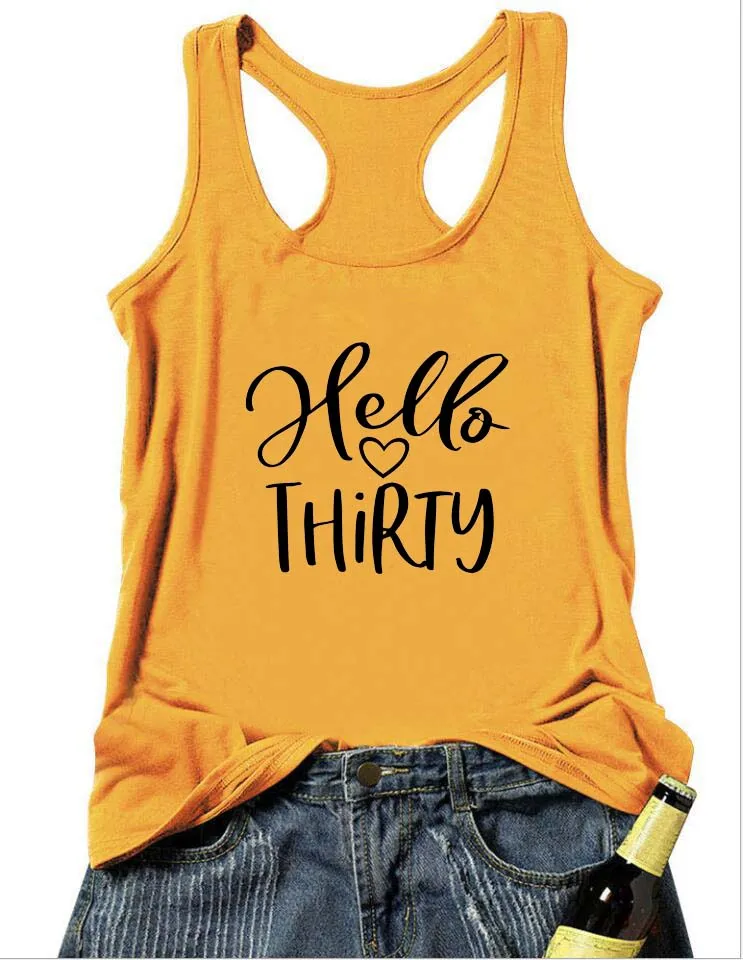 Женская майка с принтом Hello Thirty летняя повседневная футболка на день рождения 30