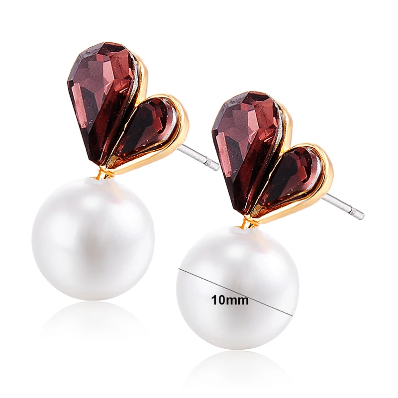 Новая Мода Элегантный Сердце CZ Шпилька Серьги Жемчуг Золотой Цвет Любви