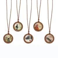 music notes necklace vintage wooden pendant glass cabochon jewelry violin piano musical instruments necklaces musician gift