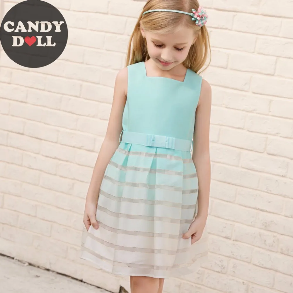 

CANDYDOLL 2018 Summer Girls Dress Blue Gradient Dresses Vest Princess Sleeveless Little Girl Vestidos Outfit Clothing for 3-10y