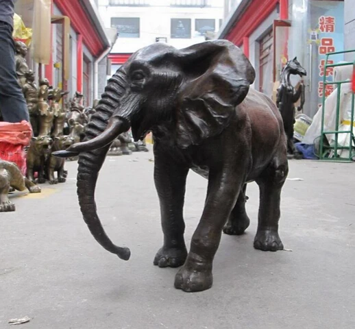 MISS sta.01966 18&quotChinese Art Bronze sculpture African elephant King of forest mammal Statue |
