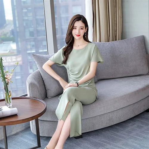 Женские костюмы Новинка лета 2021 Однотонная рубашка блузка и брюки с широкими