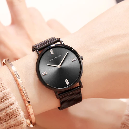 

women watch HM brand Quartz Watch for lady business fashion Stainless steel mesh belt dress watches simple dial girl clock 4Z-W