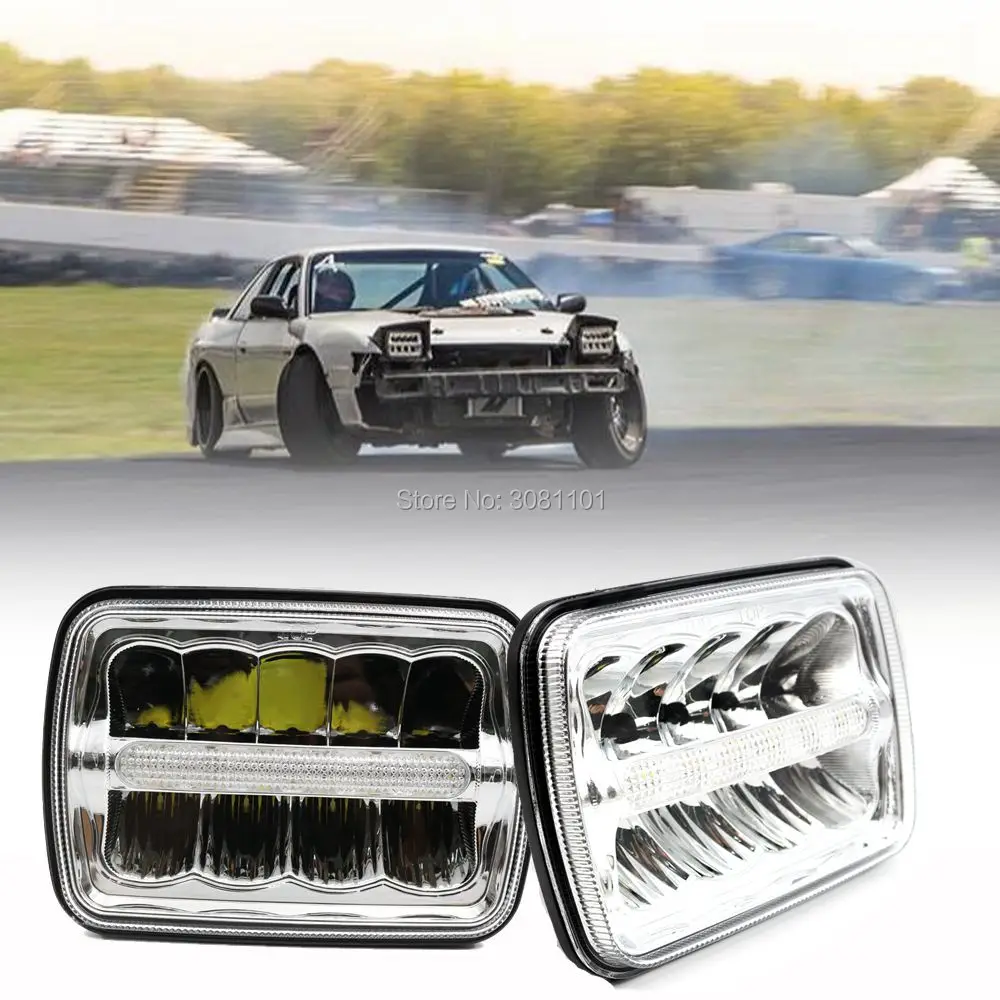 2 шт. 7 дюймов квадратное твердое покрытие PC объектив Светодиодные фары с DRL H4 для