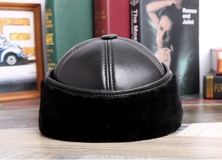 2018 овчина меховая шапка бомбер мужская из натуральной кожи с ушками