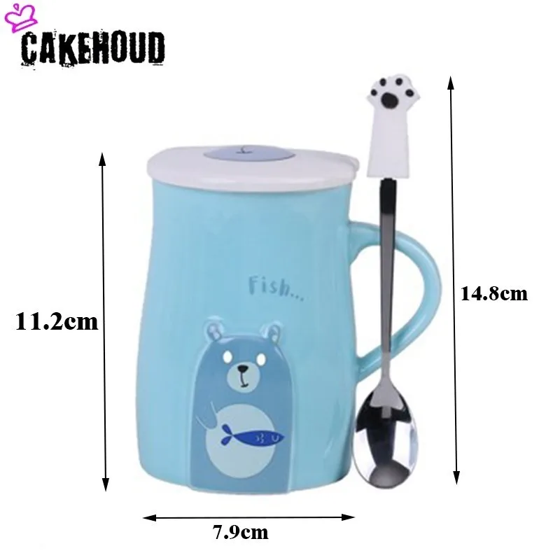 CAKEHOUD креативная Милая керамика кофейная кружка с крышкой с ложкой большая емкость кружка для чайной кружки с животными новинка подарочная чашка для молока