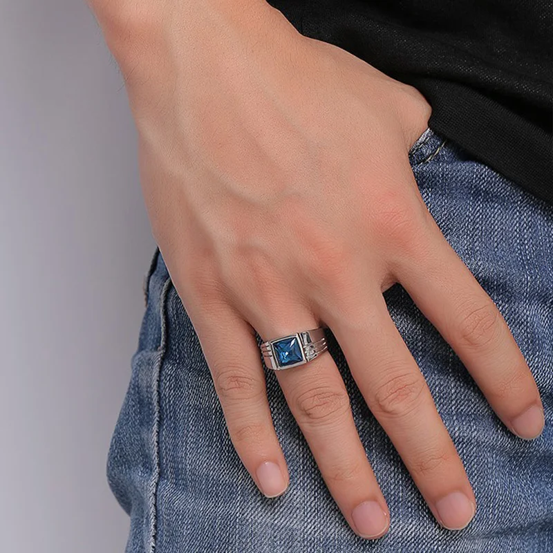 Классные Синие стразы кольца для мужчин однотонные рандомные обручальные