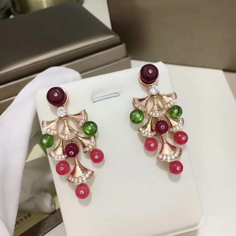 Bousle d'oreille femme фианиты витые болтающиеся серьги Красный Камень Роскошный бренд вечерние ювелирные изделия для женщин