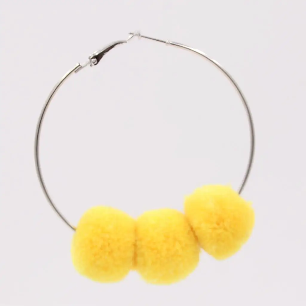 yellow 1 пара, цветные серьги с тройным помпоном, большие серьги-кольца для женщин, аксессуары, массивные ювелирные изделия для ушей - Окраска металла: yellow