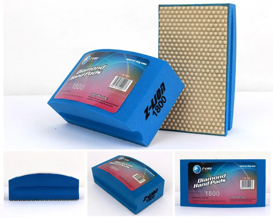 Z-LEAP Arc Foam Backed Hand Polishing Pad Resin Bond Diamond Pad For Glass Ceramic Tile Stone Grinding 100*58mm Abrasive Tool