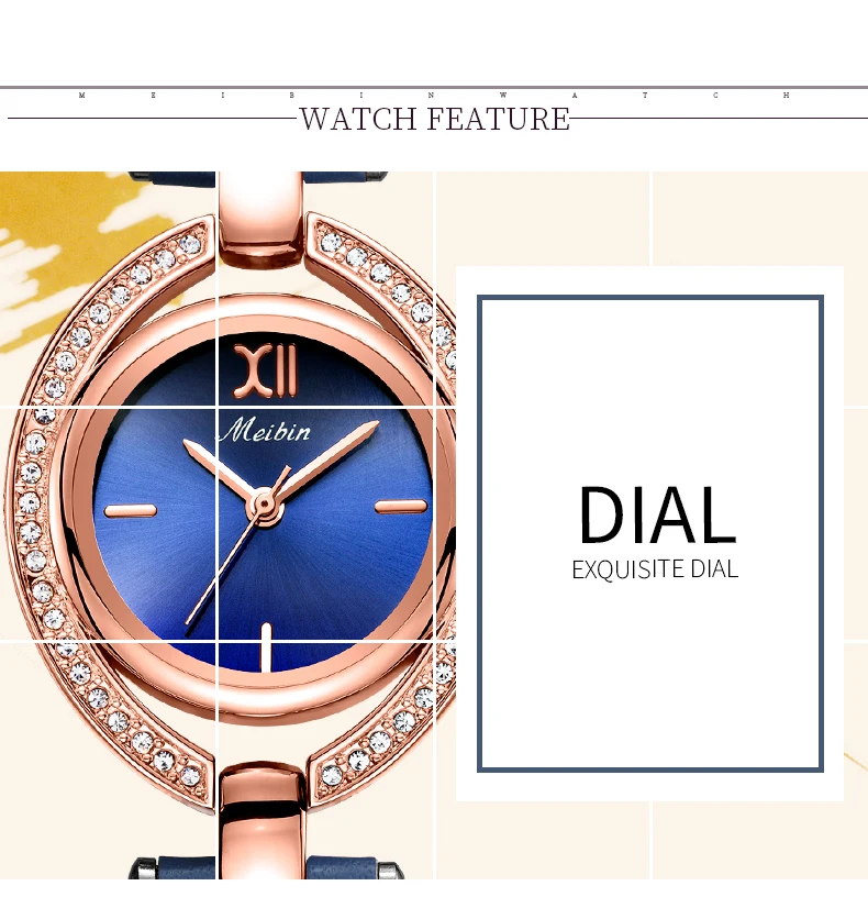Женские Водонепроницаемые часы MEIBIN Роскошные наручные со стразами кожаный