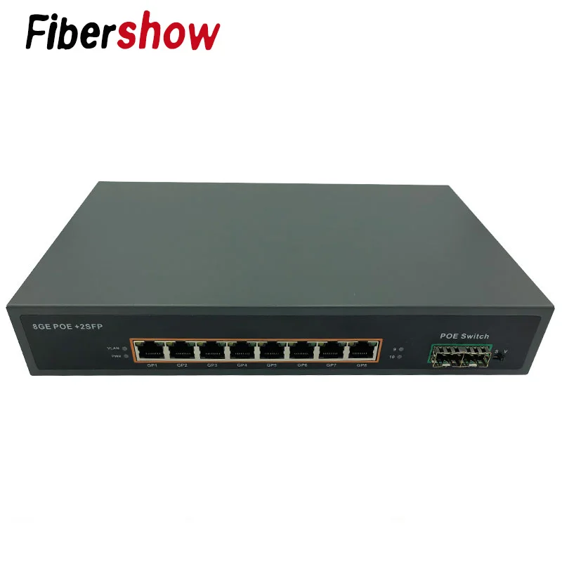 POE Gigabit Ethernet переключатель волоконно оптический одномодовый 8 RJ45 UTP и 2 волоконный