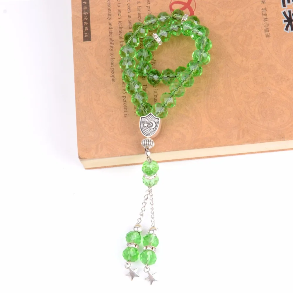 Оптовая продажа 33 зеленых кристаллов молитвенные бусы мусульманская мода
