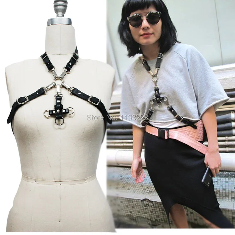 Кожаный ремень унисекс Мужская/Женская/Мужская упряжка в стиле Харадзюку