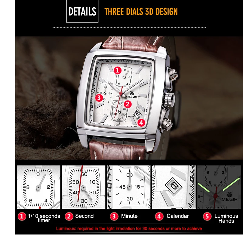 Мужские часы Топ бренд класса люкс MEGIR Военные Спортивные Светящиеся Наручные
