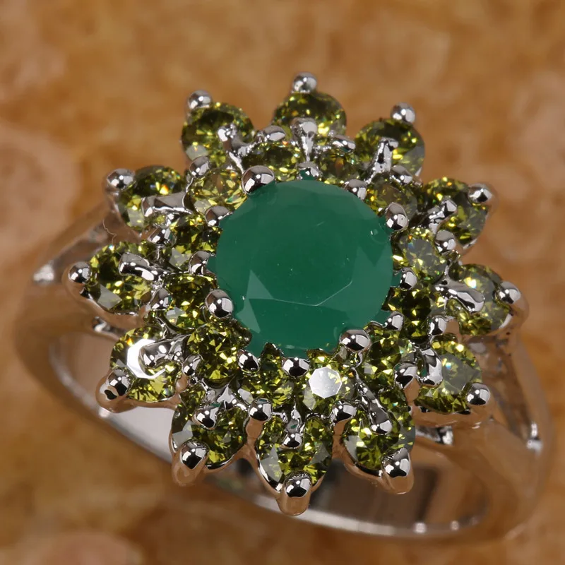 Кольцо Зеленый Перидот посеребренное серебро ювелирные изделия Размер 6 / 7 8 9 S0254 |