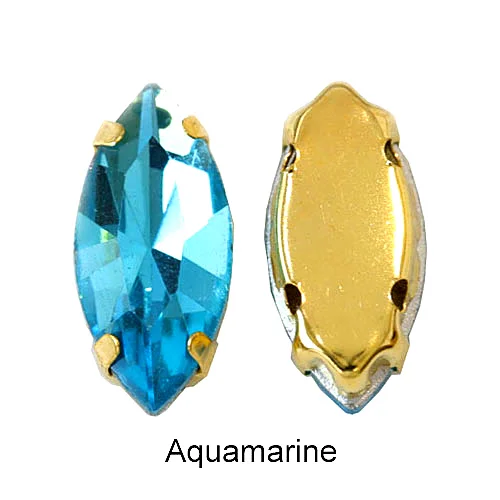 Aquamarine Стразы в форме конского глаза, 38 цветов, 5 размеров, с пришивкой из страз, с золотым клешом, с плоским основанием, с пришивным камнем, для одежды, B1020 - Цвет: Aquamarine