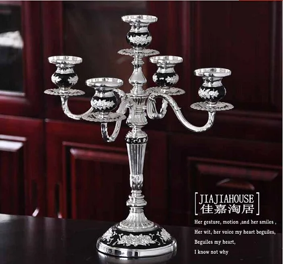 silver black 5arm Металл silverblack канделябры Подсвечник подставка для свечей для свадьбы Золотая свеча держатели для золотой декор дома ZT006 - Цвет: silver black