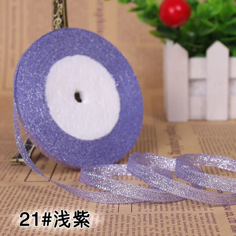 Light Purple 1/"(6 мм) 25 ярдов металлическая Блестящая лента, атласная лента для ремня, подарочная упаковка, свадебное украшение, аксессуары ручной работы - Цвет: Light Purple
