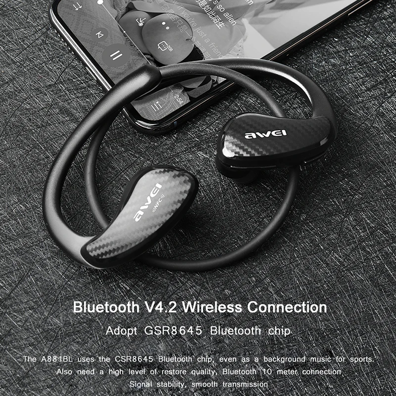AWEI A881BL NFC беспроводные Bluetooth наушники спортивные водонепроницаемые беспроводные наушники с микрофоном стерео Bluetooth гарнитура для телефона