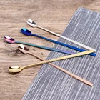 Кофейные ложки с длинной ручкой из нержавеющей стали, ложки для смешивания холодных напитков, фруктов, мороженого, десертов, чайных ложек, инструменты для питья