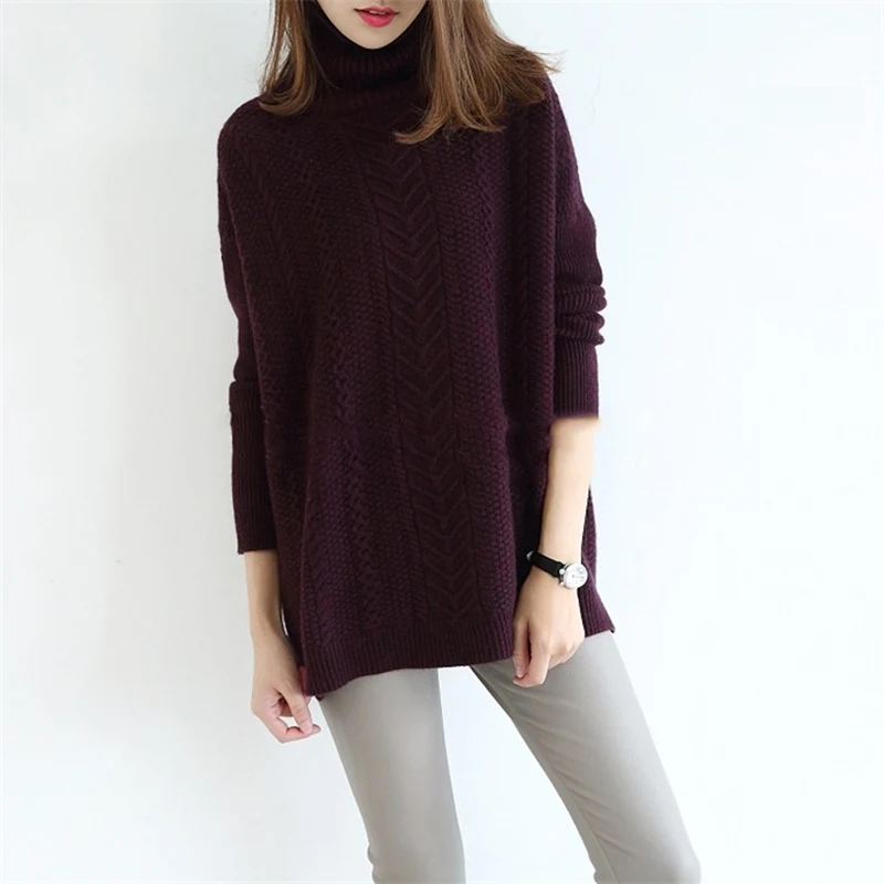 dark purple Smpevrg Модный женский кашемировый свитер с высоким воротом в европейском и американском стиле, вязаные женские пуловеры, женские свитера - Цвет: dark purple