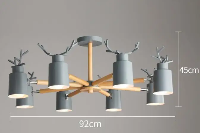 Gray 8 lights Скандинавское бревно гостиной спальни люстра E27 led металлический абажур творческая личность кухня и ресторан теплый рога люстра - Цвет корпуса: Gray 8 lights