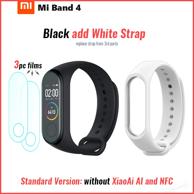 Xiaomi Mi Band 4 Smart Band 4 [стандарт/NFC/Мстители] Браслет фитнес-браслет управление музыкой AMOLED сенсорный экран - Цвет: Std add film white s