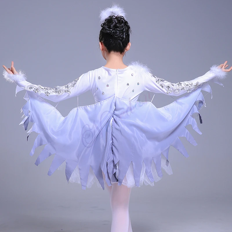 

Kids Bird Costume Girls White Ballet Dance Dress Animal Cosplay Halloween Birds Fairy Wings Stage Performance Clothing