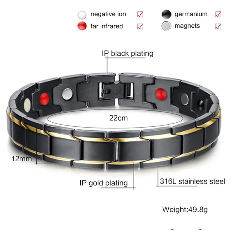 Мужской женский исцеляющий магнитный браслет 316L из нержавеющей стали элементы