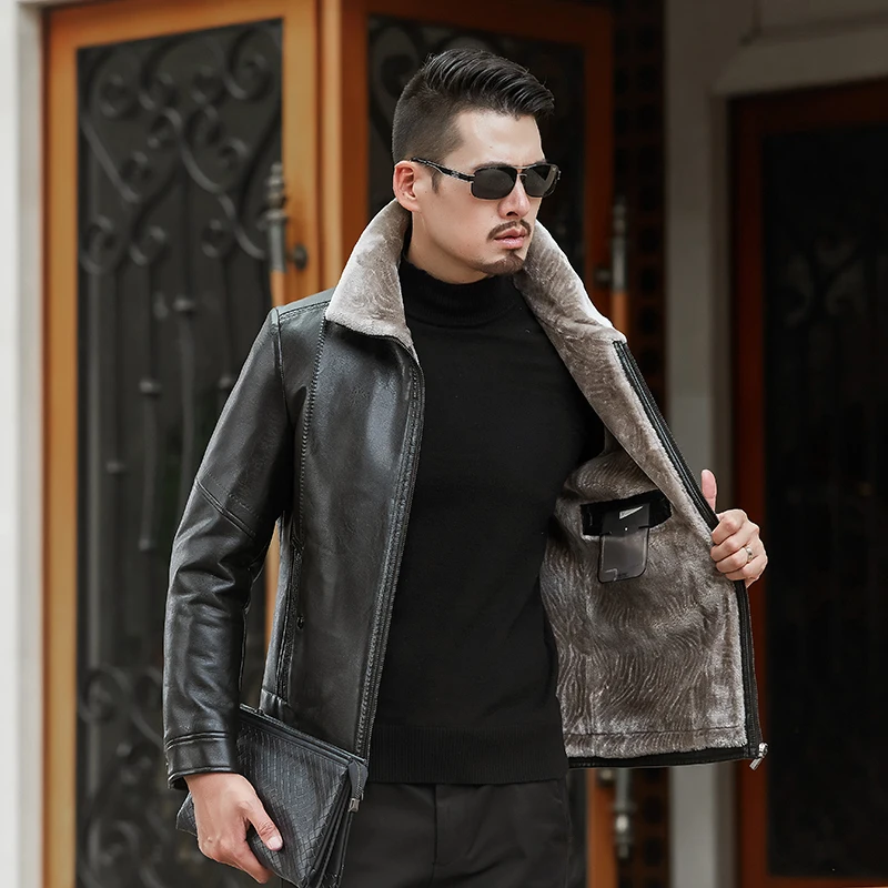 Мужская кожаная куртка из ПУ кожи с искусственным мехом | одежда