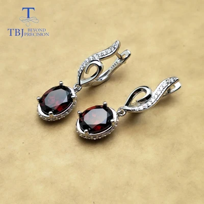 TBJ, 925 стиль натуральный гранат серьги драгоценный камень серебро хорошее ювелирное изделие простой дизайн для женщин лучший подарок на день Святого Валентина - Цвет камня: garnet