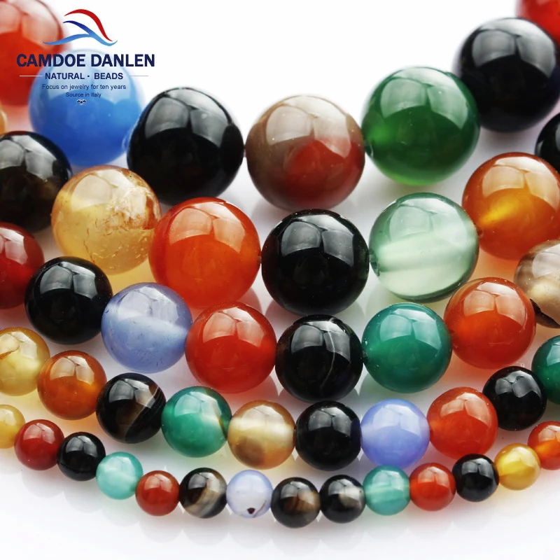 Круглые бусины из натурального камня смешанные цветные Агаты мелкий халцедон