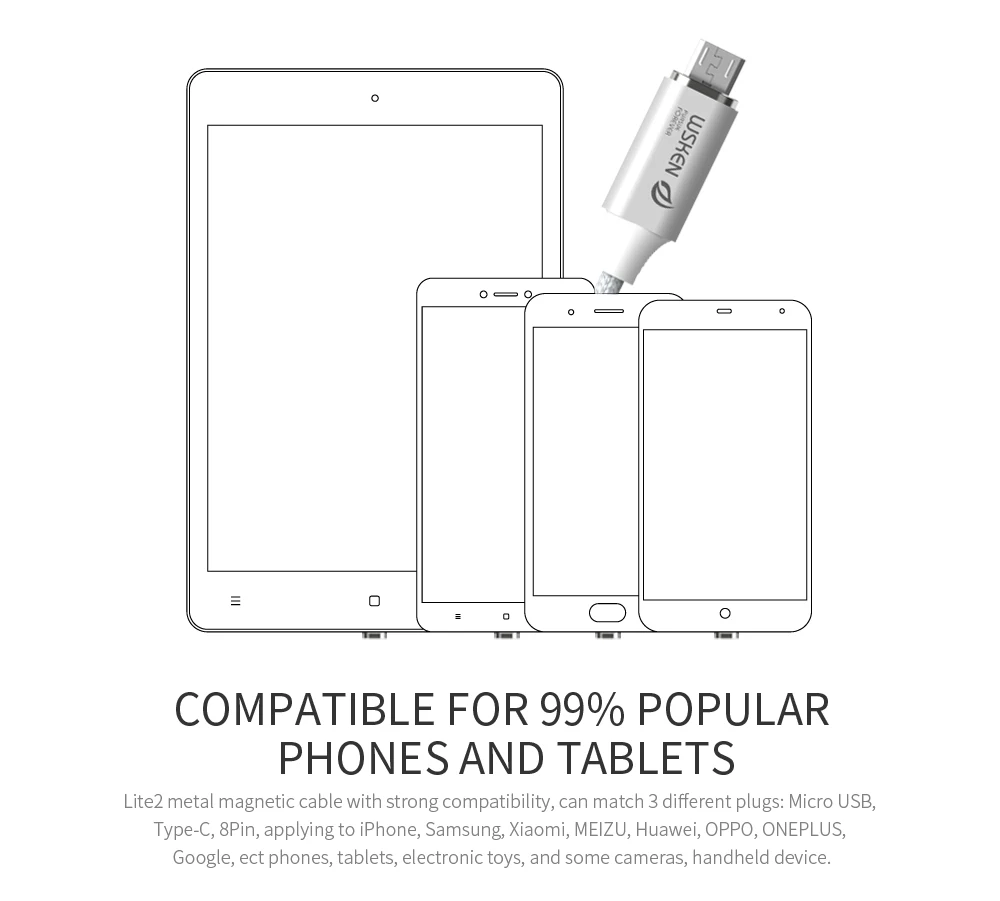 WSKEN lite2 micro USB кабель для быстрой зарядки Магнитный Samsung Huawei Xiaomi устройство
