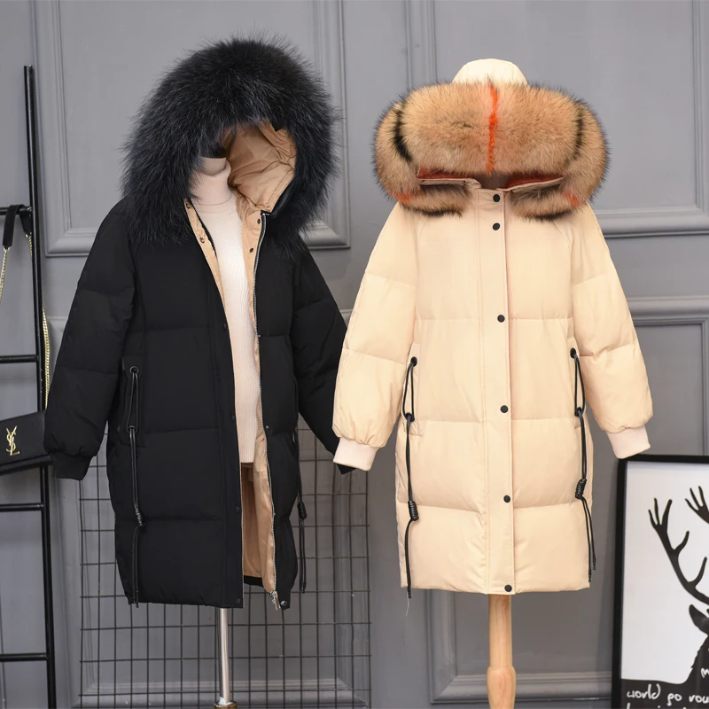 Женский пуховик на белом утином пуху S ~ 5XL теплая длинная толстая парка с большим
