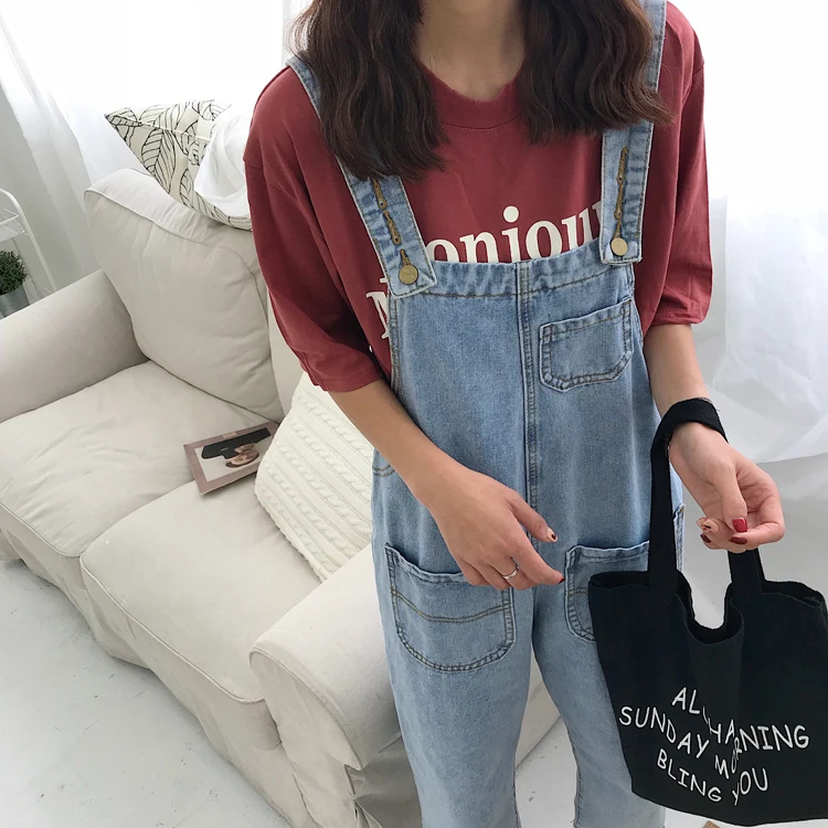 Джинсовый длинный комбинезон Lychee для девочек с карманами женский без рукавов на