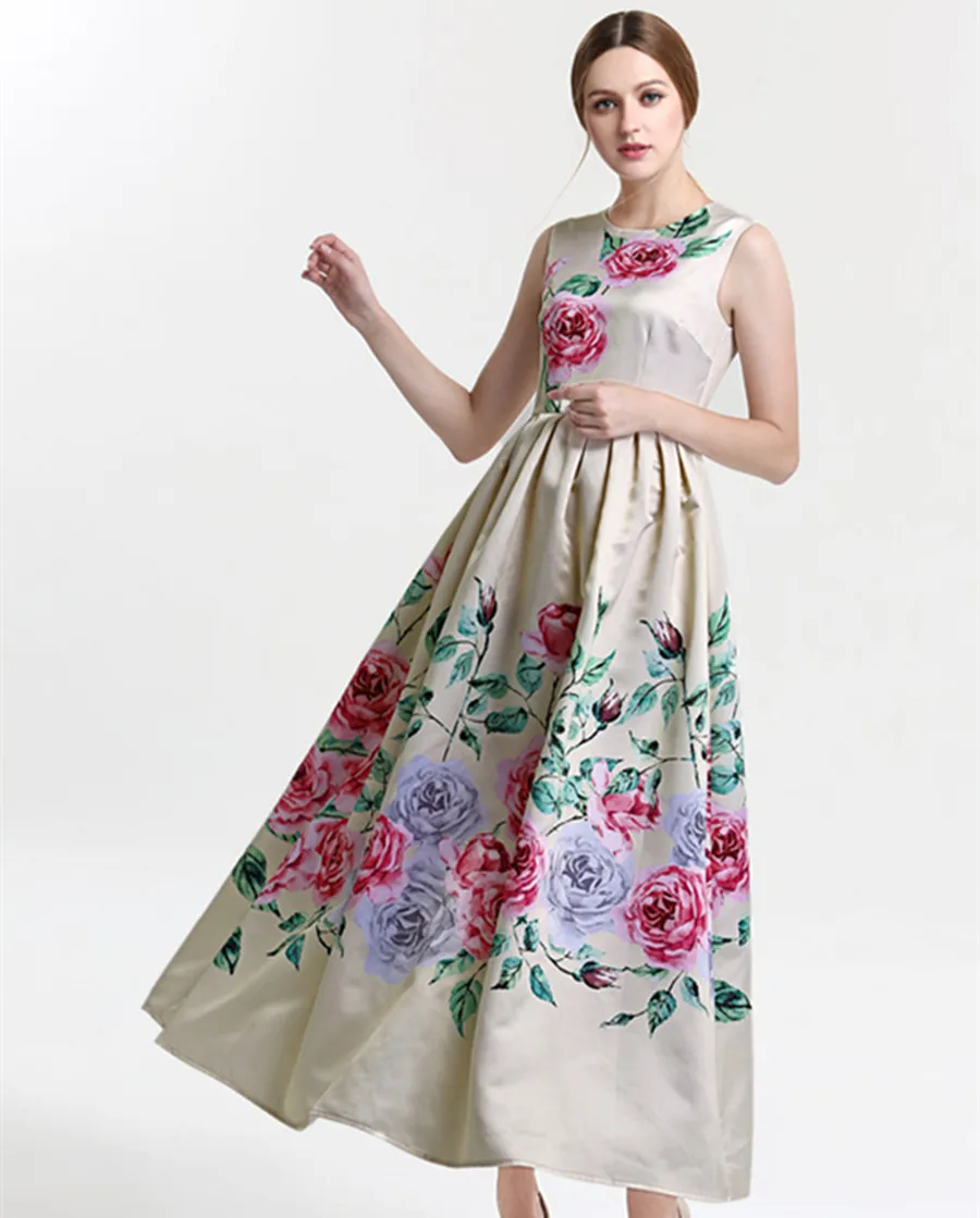 Для женщин Летняя мода плюс Размеры XXL без рукавов с цветочным принтом Макси