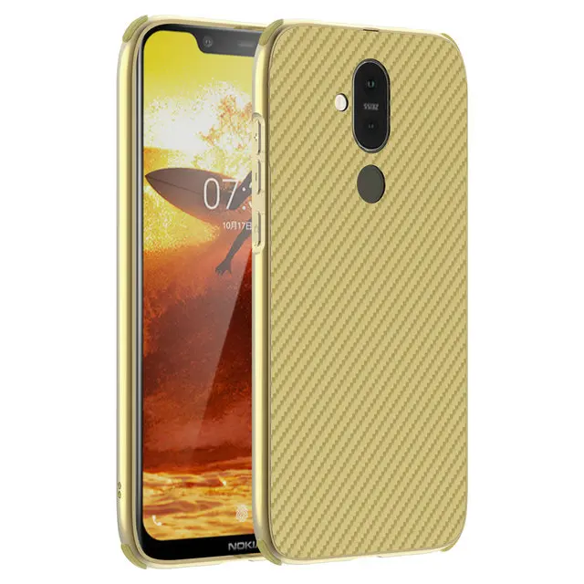 Золотой 6,18 ''алюминиевый бампер чехол для Nokia 8,1 чехол Роскошный карбоновый ПК металлический задний корпус для Coque Nokia8.1 чехол Nokia X7 чехол s - Цвет: Золотой