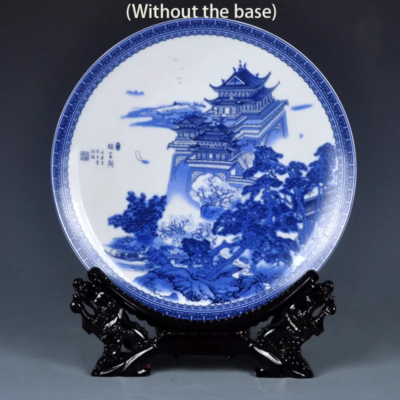 10 дюймовый керамический фарфор Jingdezhen ремесла сине белый декоративная тарелка