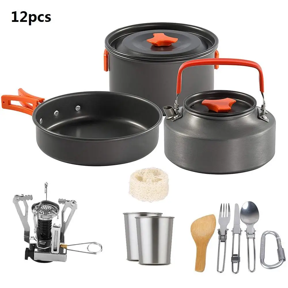 Type B 12pcs 1-12 шт., Открытый походный чайник для пикника, набор чайных горшков, сковорода для чая, алюминиевый карабин, кухонная посуда, горшочек, походная посуда - Цвет: Type B 12pcs