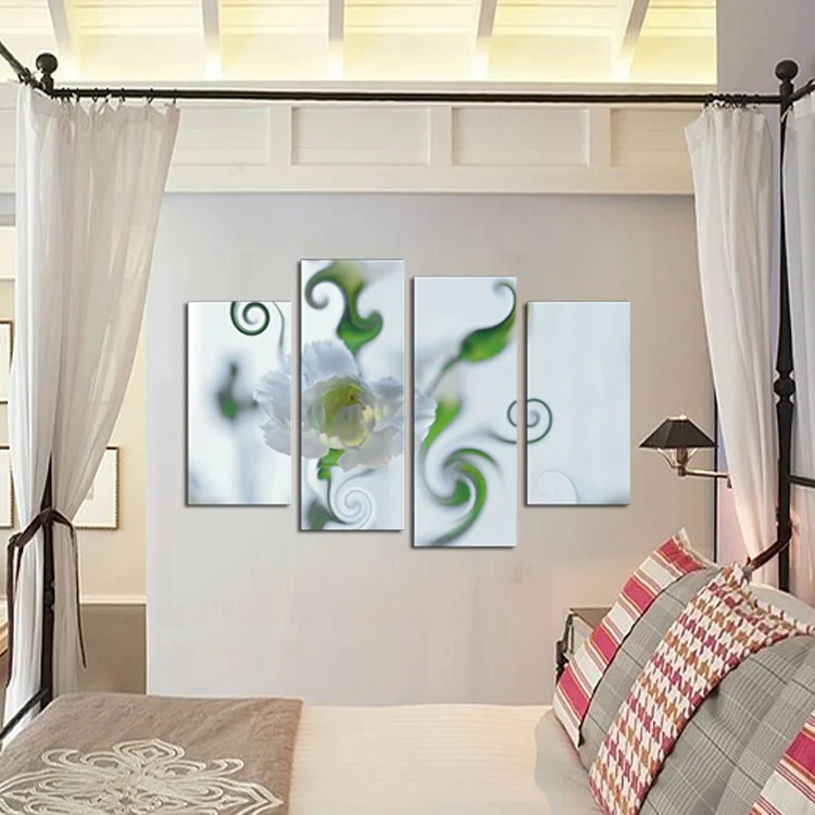 4 Piece Canvas Art Print Painting Poster Living Room Wall White Carnation Picture for Home Decoration Unframed Flower Decor | Дом и сад