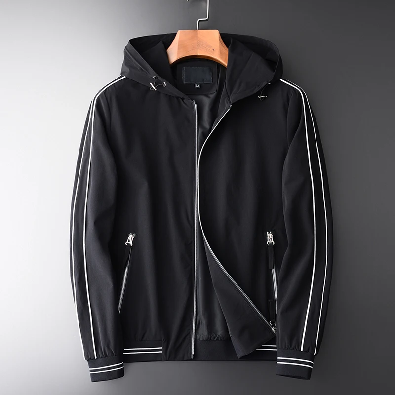 

Minglu Autumn Mens Jackets Luxury White Side Edge Hooded Mens Jackets And Coats Plus Size 4xl Contrast Color Rib Male Jackets